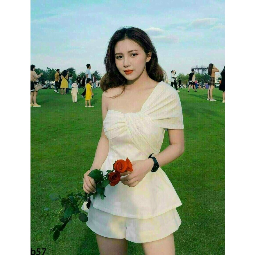 ( MIỄN PHÍ SHIP 2022) Set tiểu thư nữ áo kiểu lệch vai xòe, quần đùi nữ, quần short nữ