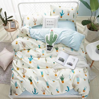 Bộ Trải Ga Giường Chần Bông Xương Rồng Cute Cotton M6*2M-M8*2M((1 Chăn Phao, 1 Ga, 2 Vỏ Gối Đầu, 1 Vỏ Gối Ôm)