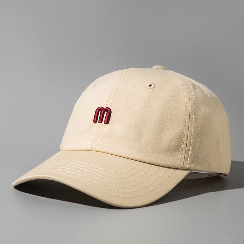 Mũ lưỡi trai vành cong có chóp mềm rửa kỹ in chữ M nhỏ phong cách cổ điển