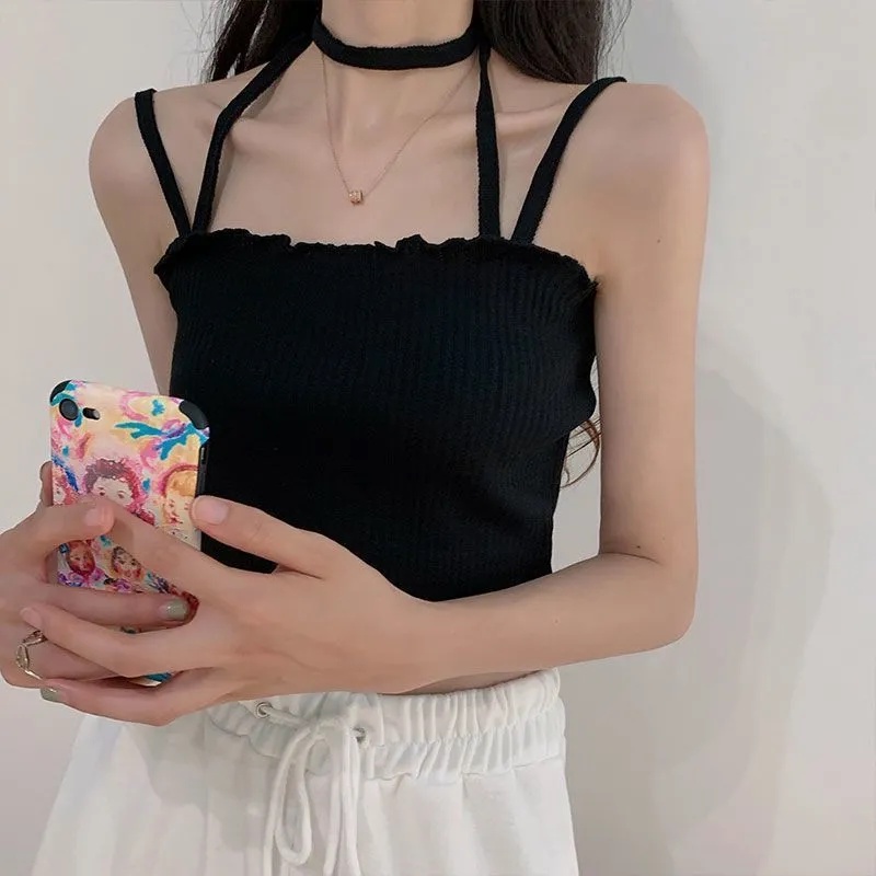 Áo Hai Dây Dệt Kim Dáng Ngắn Thời Trang Mùa Hè Hàng Mới Dành Cho Bạn Nữ