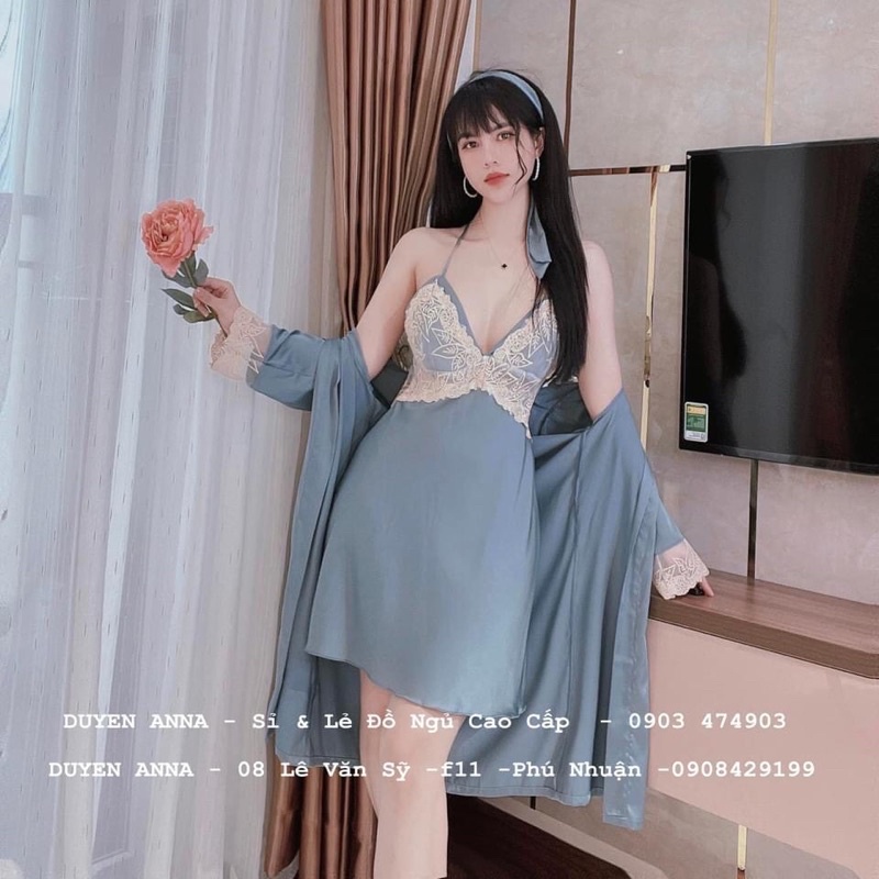 Combo Váy ngủ sexy lụa satin kèm choàng KELLY WANG SX 234 ( 45-55 kg)