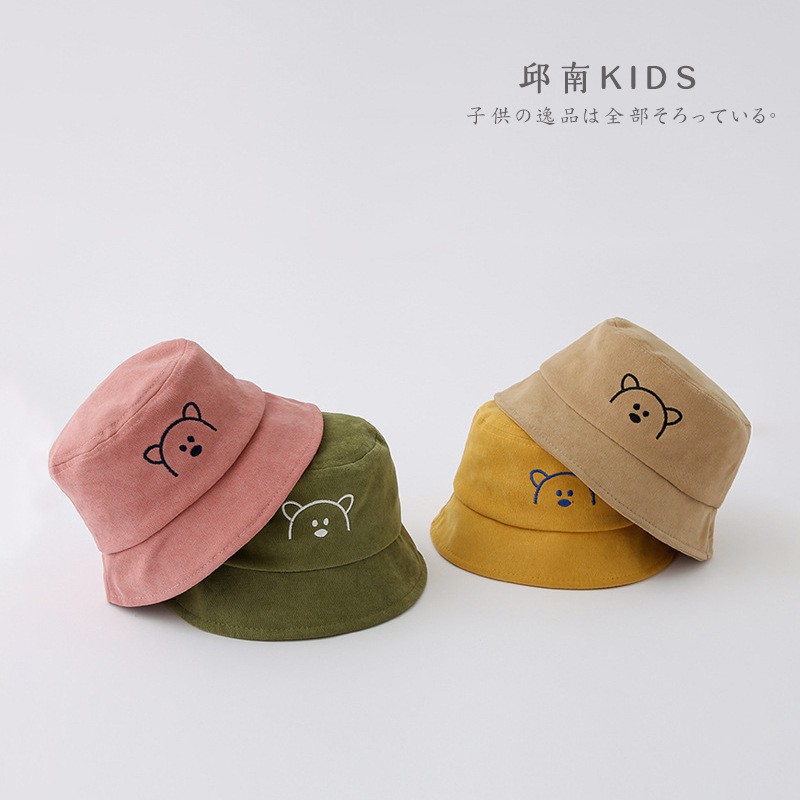 Mũ Vải Cho Bé - Mũ vành tròn thêu hình Gấu có quai phong cách Hàn Quốc cho bé trai bé gái từ 0-2 tuổi