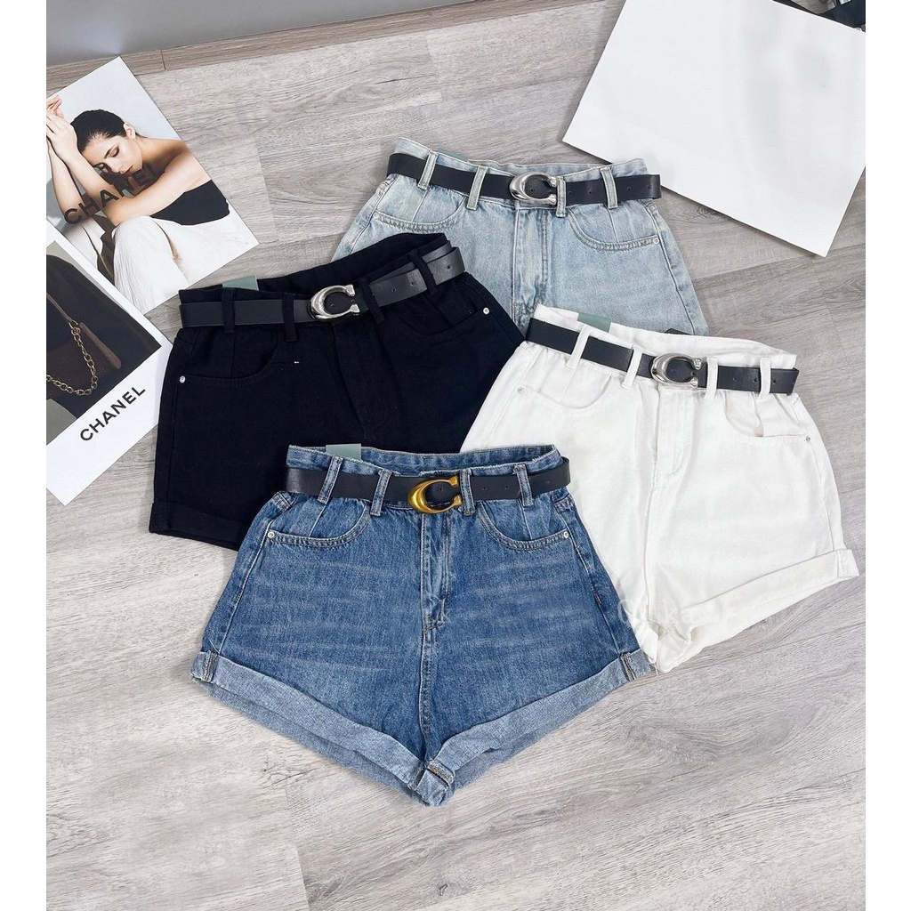 Quần short jeans Odelia xắn gấu kèm đai - Q6067