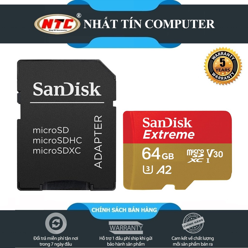 Thẻ Nhớ MicroSDXC SanDisk Extreme V30 U3 4K A2 64GB R160MB/s W60MB/s (Gold) - Nhất Tín Computer