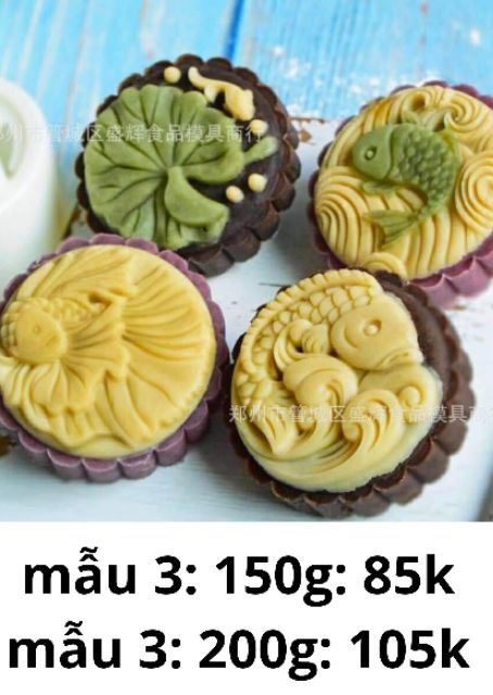 Khuôn trung thu lò xo mẫu mới hoa lộc, chim, cá, trái lê, kỳ lân, thỏi vàng, khánh size 150g-200g