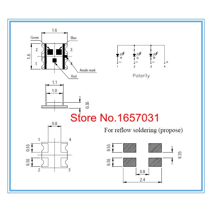 Thanh 100 đi ốt đèn led nhiều màu sắc BGR SMD 0603 RGB 0606 RGB kích thước 1.6*1.6*0.55mm 1615