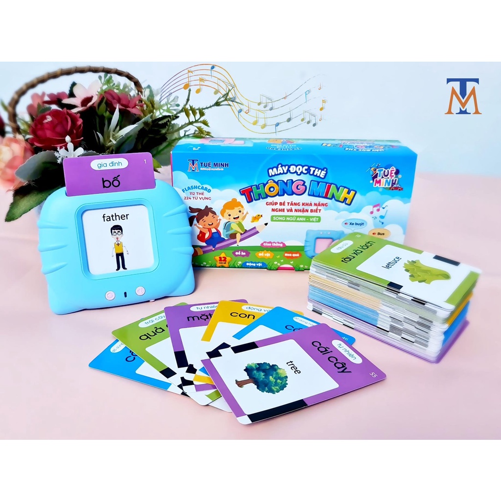Thẻ học thông minh cho bé, máy đọc thẻ flashcard song ngữ Anh Việt cổng sạc USB không sóng điện từ