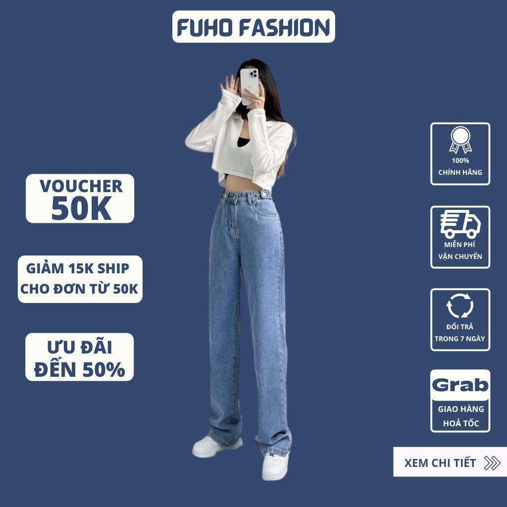 Quần Jean Nữ Ống Rộng Cạp Cao Hack Dáng Chất Jean Cao Cấp FUHO Fashion 017
