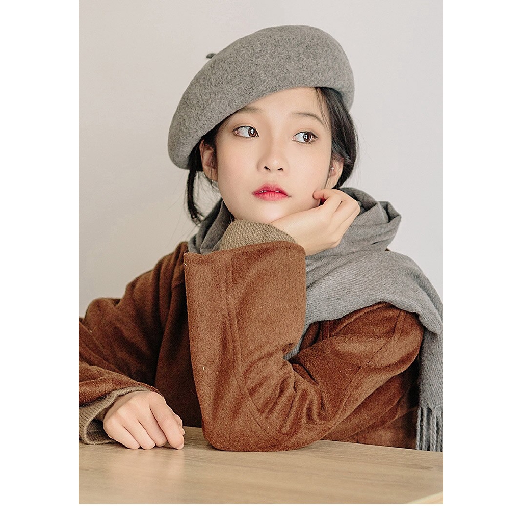 Mũ Beret Len Màu Trơn Thời Trang Cho Nữ