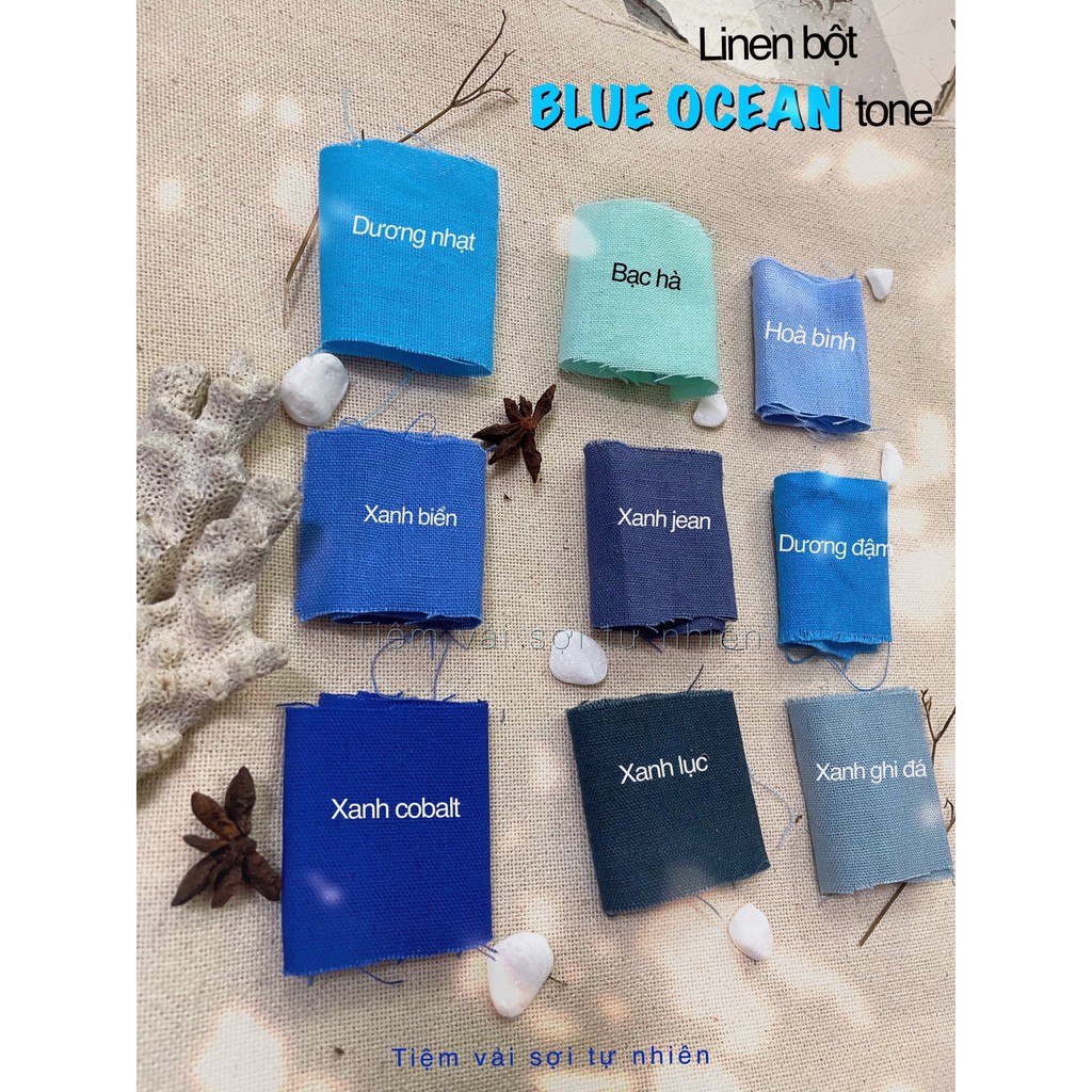 Vải linen bột khổ 1.4m tone màu Xanh biển/ Blue Ocean Tones Lamoc - Tiệm vải sợi tự nhiên