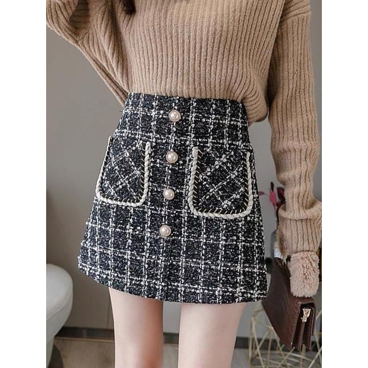 Chân Váy Dạ Tweed Chữ A Ngắn Có Quần Lót Trong 3 Cúc phong cách Hàn Quốc Okella (có ảnh-video shop chụp) | BigBuy360 - bigbuy360.vn