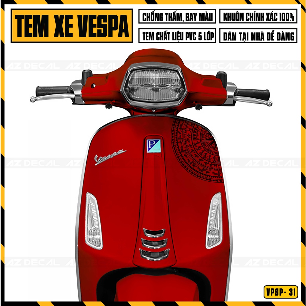 Tem Xe Vespa Sprint/Primavera Mẫu Trống Đồng | VPSP31 | Decal Dán Xe Vespa Đẹp, Cắt Khuôn Sẵn Dễ Dán