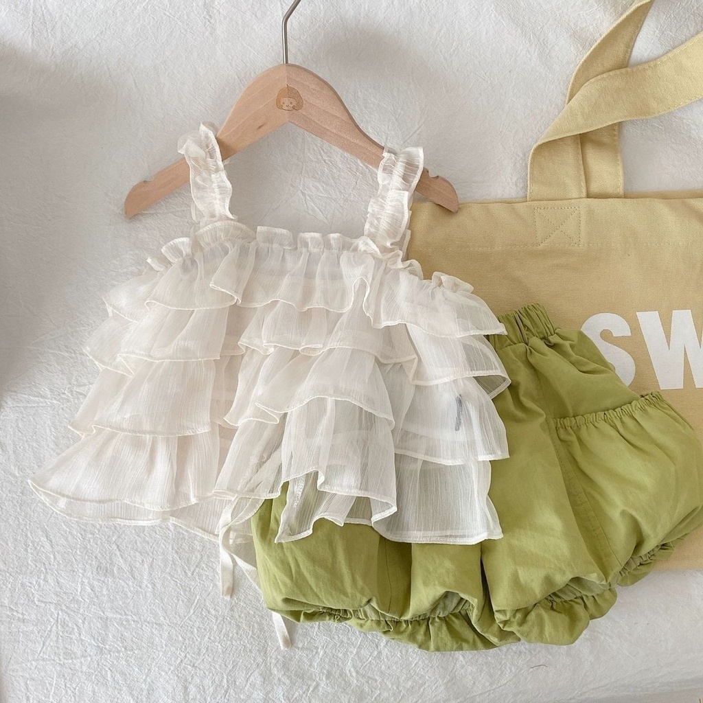 Bộ Áo Voan Không Tay + Quần Short Thời Trang Mùa Hè Hàn Quốc Mới 2022 Dành Cho Bé Gái