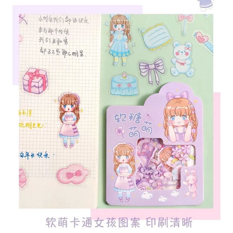 bộ sticker miếng dán trang trí hình bé gái đáng yêu