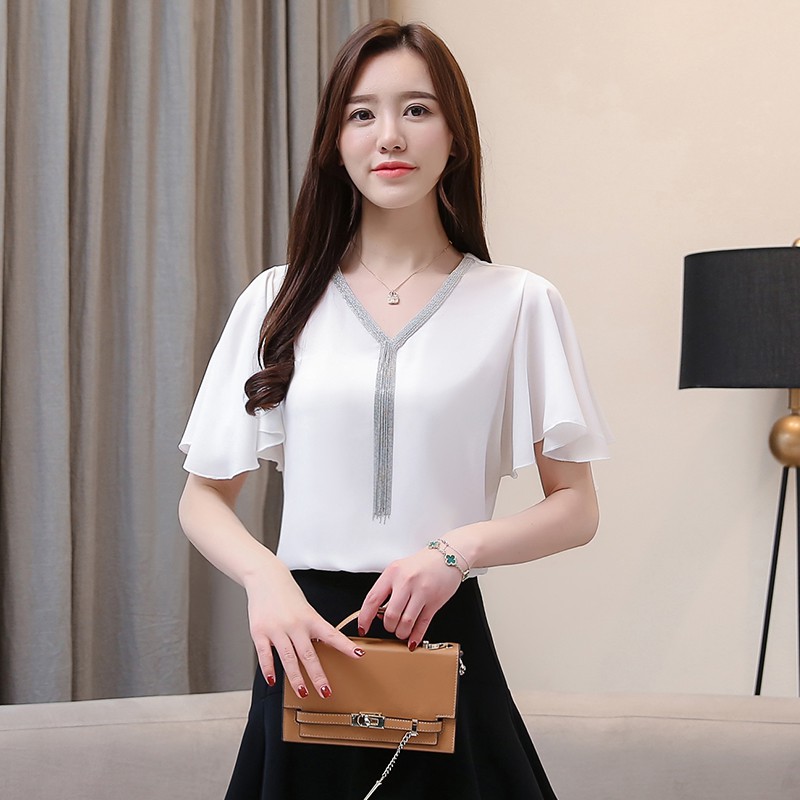 Áo voan ngắn tay phong cách Hàn Quốc thanh lịch dành cho nữ | BigBuy360 - bigbuy360.vn