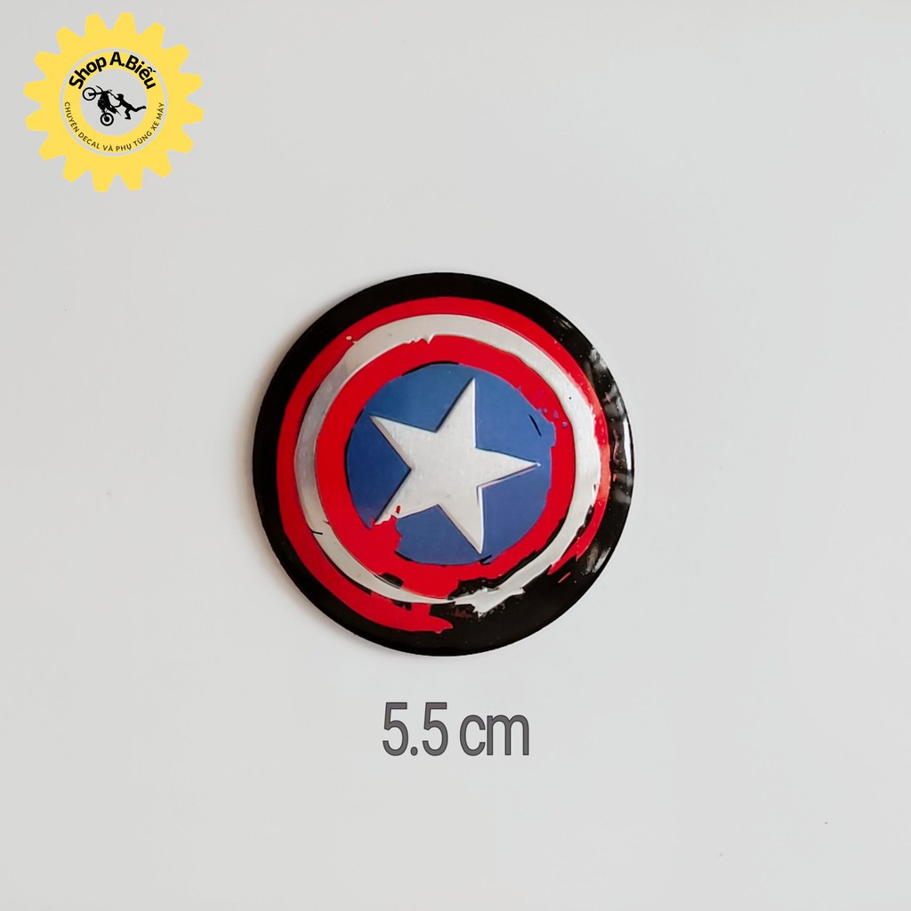 TEM DECAL NHÔM HÌNH KHIÊN CAPTION AMERICA