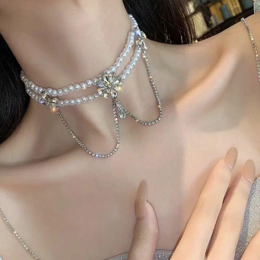 Vòng cổ Lưới Nhiều Lớp Phong Cách Pháp Ngọt Ngào Cho Nữ