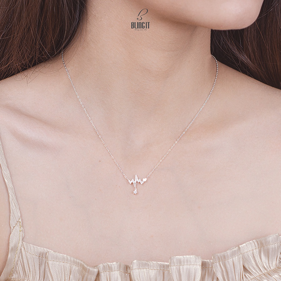 Dây Chuyền Bạc 925 Nữ BLING IT Nhịp Tim Đính Đá Lấp Lánh - BIVC261