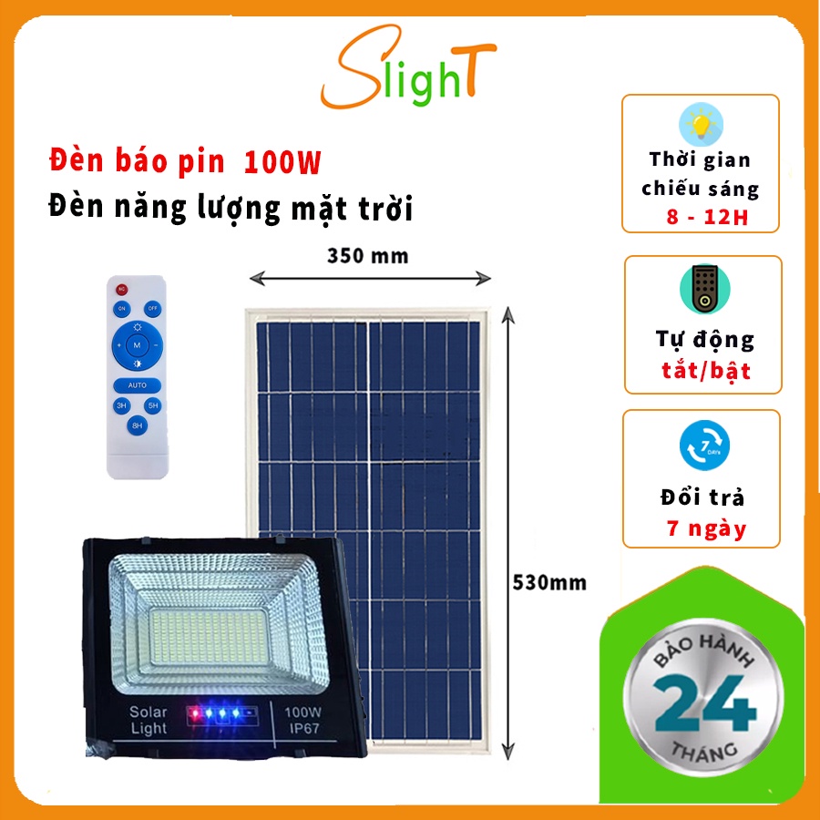 Đèn Pha Led Năng Lượng Mặt Trời Cao Cấp 100W Có Đèn Báo Pin, Nhôm Đúc Cao Cấp Bảo Hành 24 Tháng
