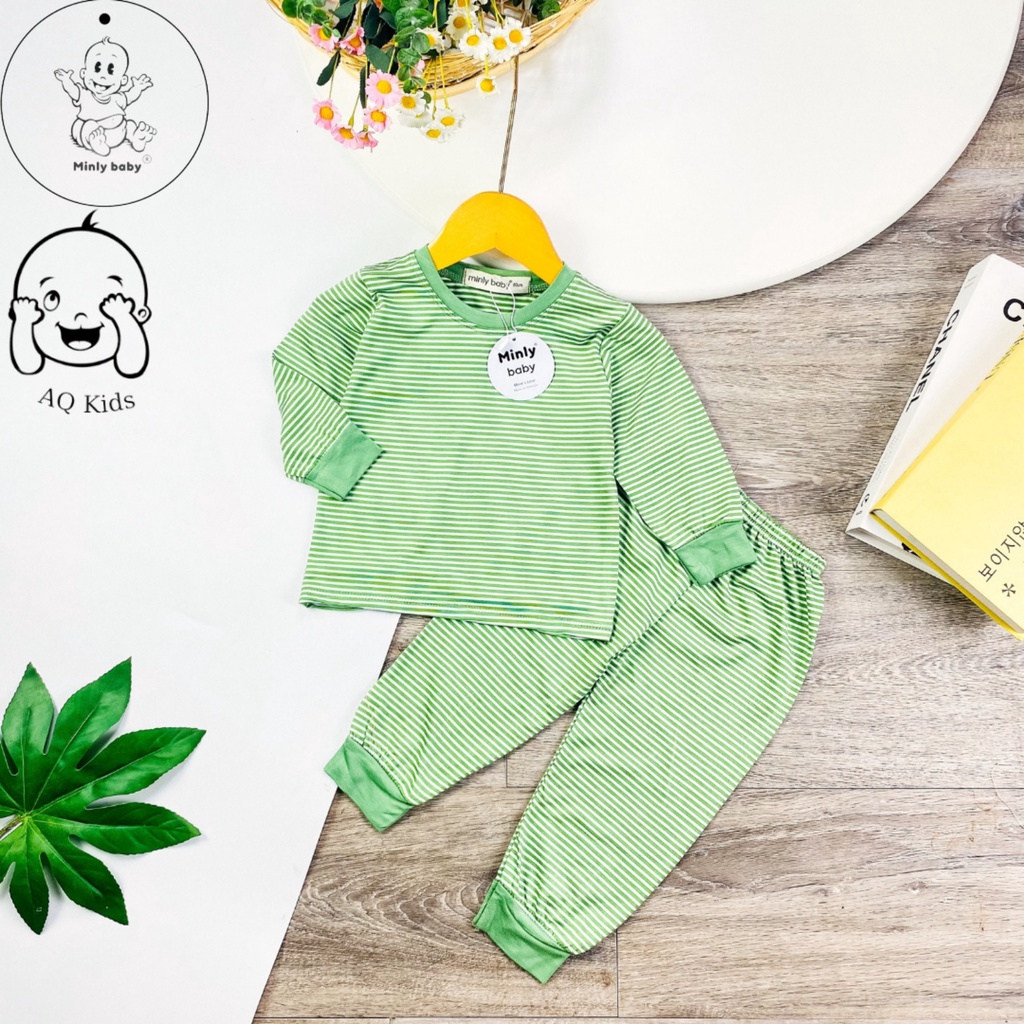 [BÉ 7-28kg] Bộ dài tay bé trai bé gái Minlybaby họa tiết sọc dệt hàng chính hãng -Unibaby store-BDSML