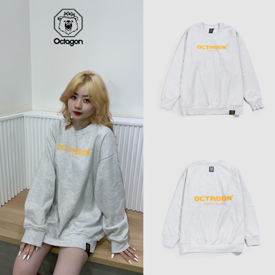 Áo Sweater Nỉ Bông Cổ Tròn Basic OCTAGON Màu Xám Form Rộng Phong Cách Năng Động SS01
