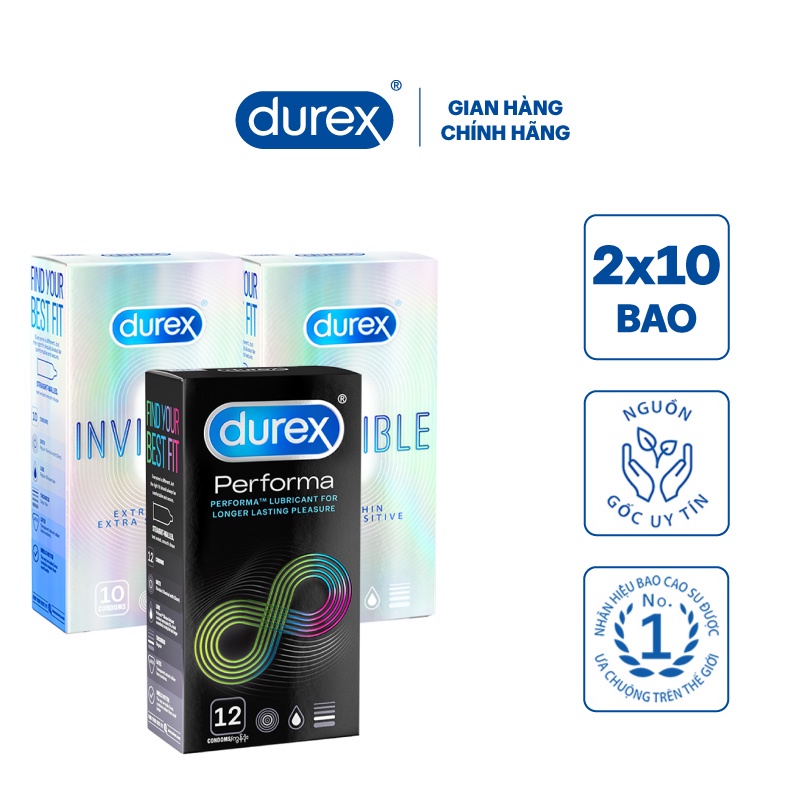 Bộ 2 hộp Durex Invisible 10 bao/hộp tặng 1 bộ Durex Performa 12 bao/hộp