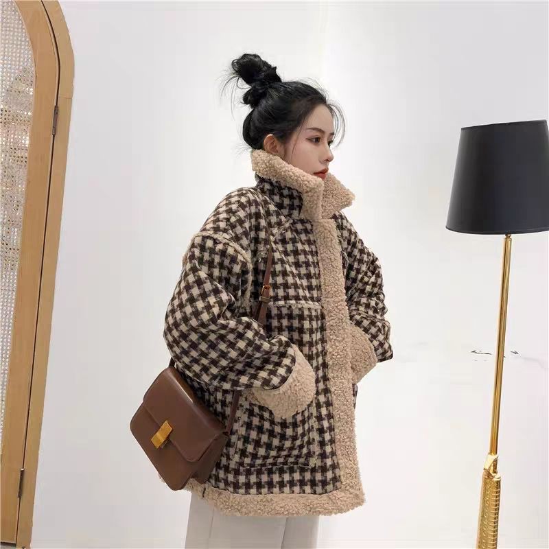 Áo khoác dạ lót lông cừu dáng ngắn phong cách retro Ulzzang siêu ấm CÓ ẢNH THẬT Ở CUỐI