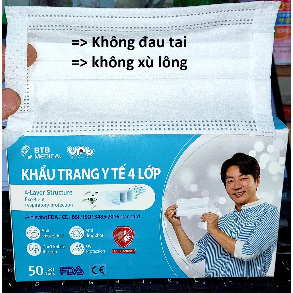 Hộp 50 cái KHẨU TRANG Hàn Quốc 4 lớp DAILY MASK Quai mềm, không xù lông, màu trắng