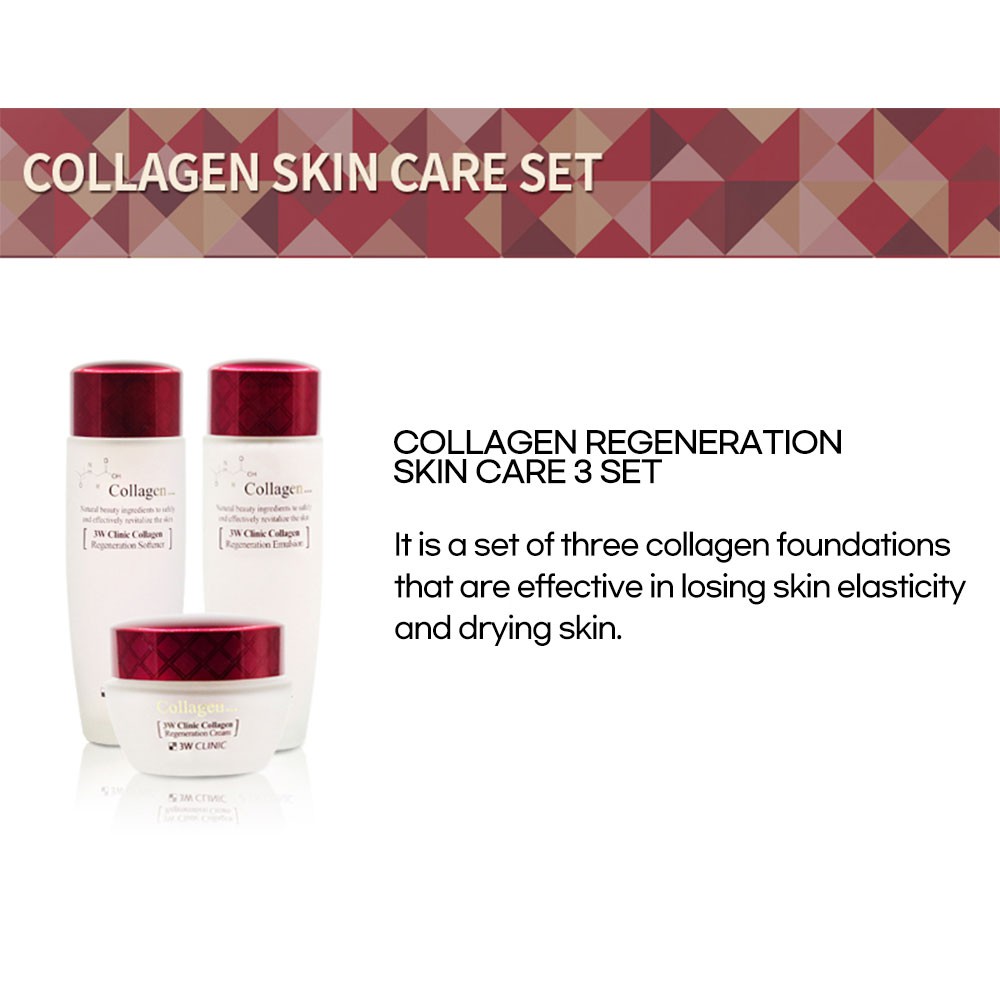 [3W CLINIC] Bộ 3 Sản Phẩm Tái Tạo Da Thành Phần Collagen 3w Clinic