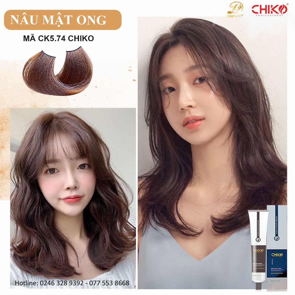 NÂU MẬT ONG-Thuốc nhuộm tóc màu nâu mật ong mã (CK 5.74) CHIKO + TẶNG kèm trợ nhuộm