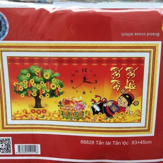 Tranh thêu chữ thập Đồng Hồ Thần Tài 88828 (83x45) chưa thêu