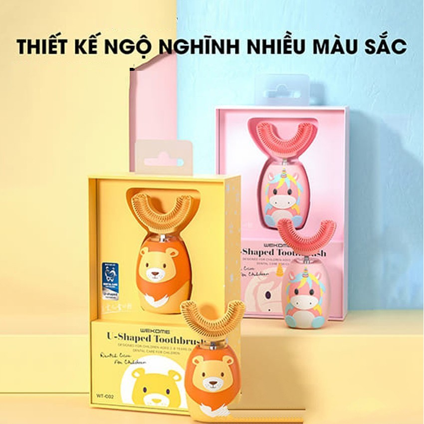 Bàn chải đánh răng cho bé Healthy Baby ,Bàn chải điện cho bé đầu chữ U cho trẻ từ 2-9 tuổi
