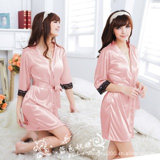 Áo choàng ngủ lụa satin kèm chíp MS212