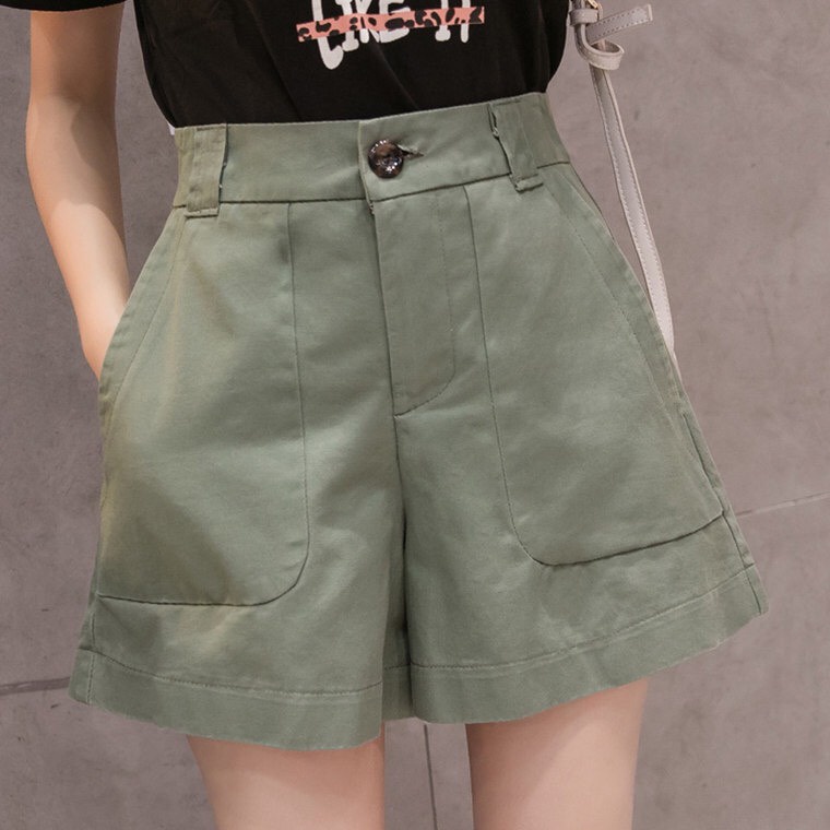 Quần short nữ kaki mềm lưng cao thiết kế túi lớn độc đáo quần đùi nữ bigsize ống rộng mặc ở nhà đi chơi dạo phố mùa hè