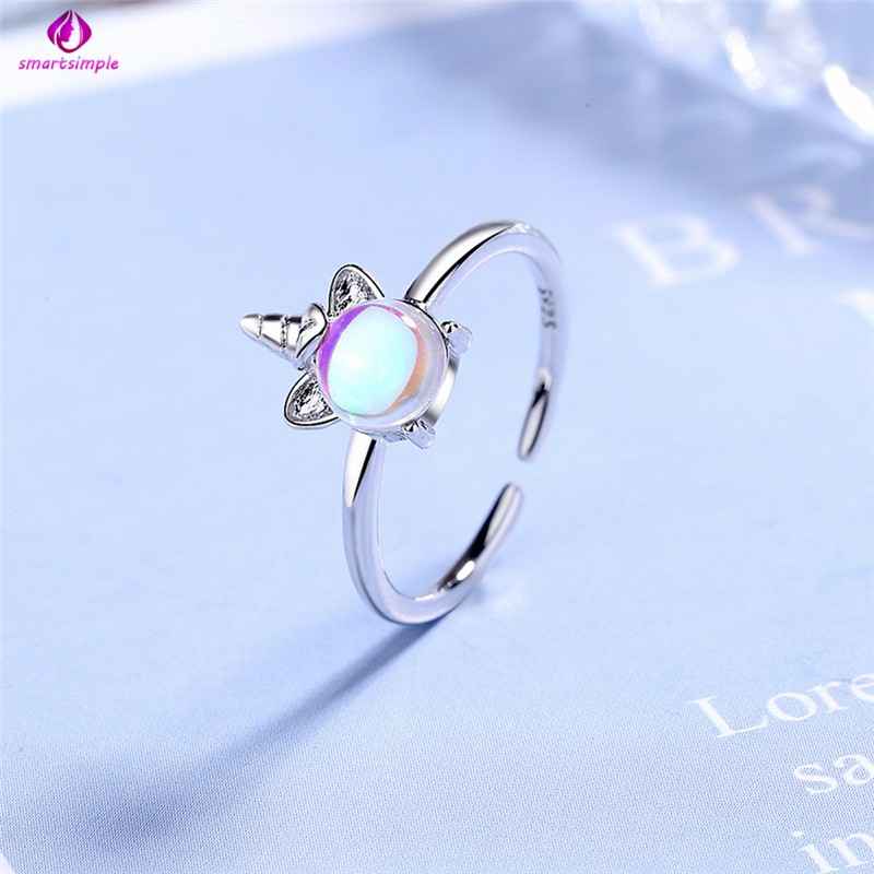 Nhẫn Hợp Kim Hình Mặt Trăng Đính Đá Nhiều Màu Thời Trang Cho Nữ