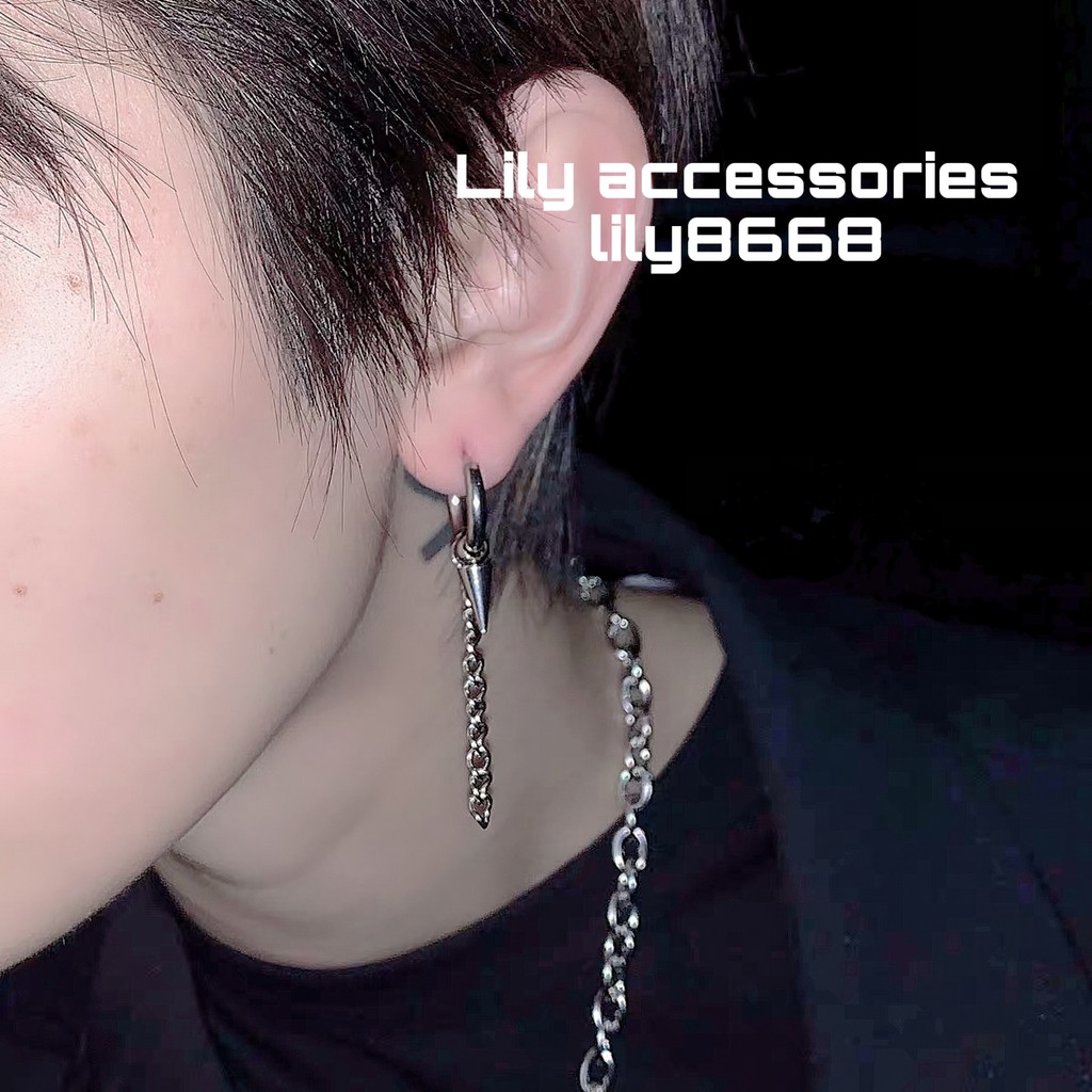 kẹp tai titan mũi nhọn dây xích không cần xỏ lỗ cho nam nữ không gỉ không đen không dị ứng