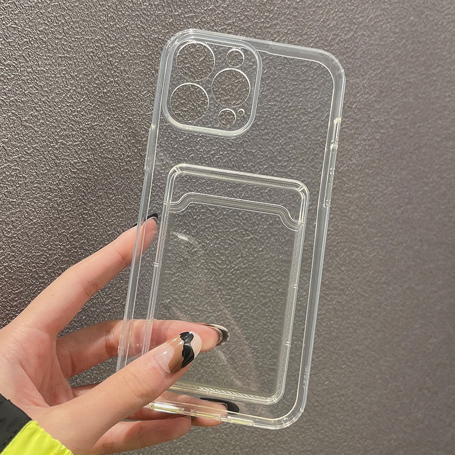 Ốp Điện Thoại Mềm Trong Suốt Có Ngăn Đựng Thẻ Cho iPhone 13 Mini 12 Pro 11 XR X XS Max 8 7 6 6S Plus SE 2020