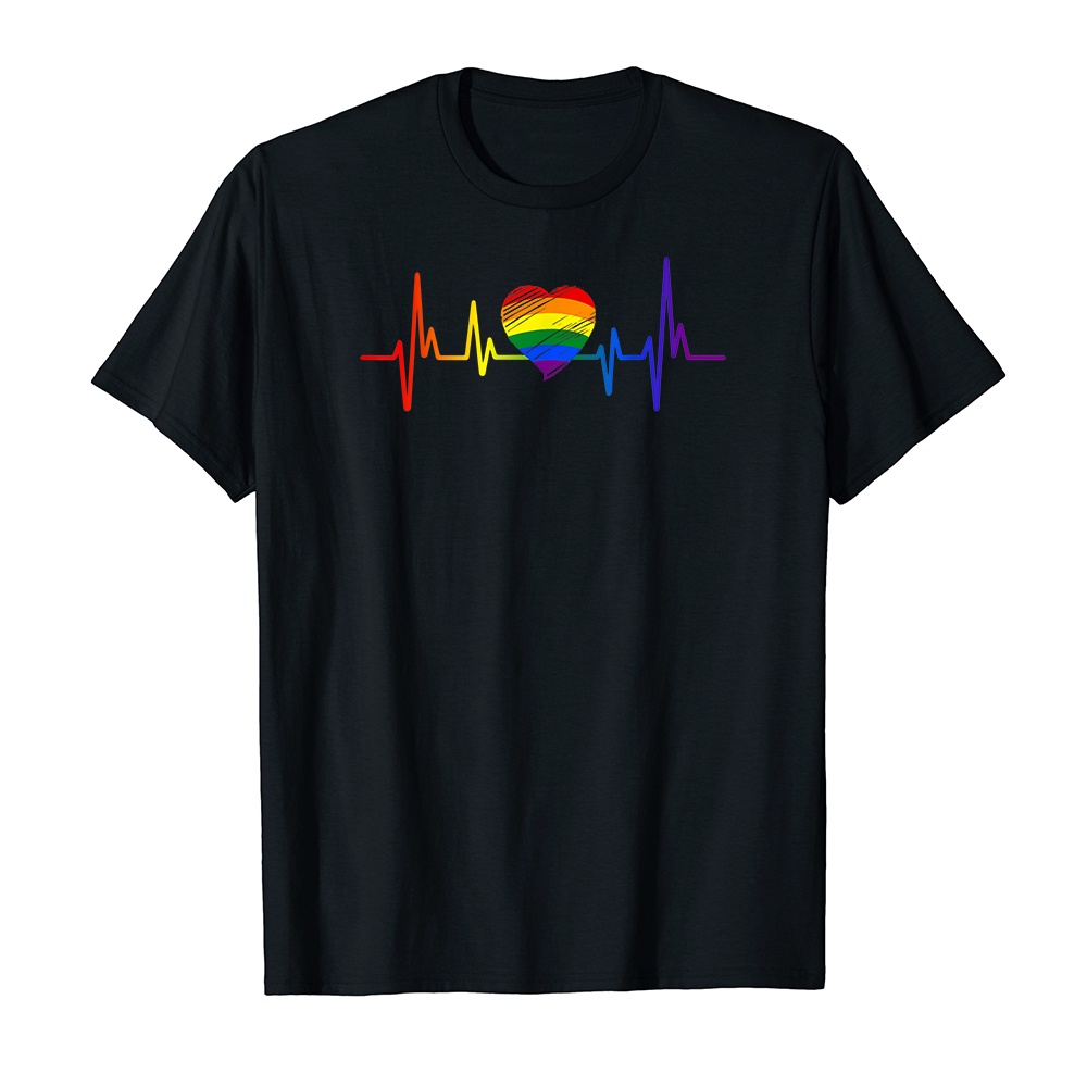 Áo thun cotton unisex HTFashion in hình Lovely LGBT Gay Pride Heartbeat Lesbian Gays Love-9267