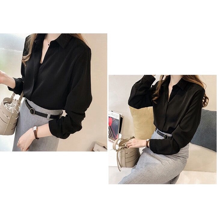 Áo Sơ Mi Dài Tay Màu Đen Thời Trang Phong Cách Nữ Tính