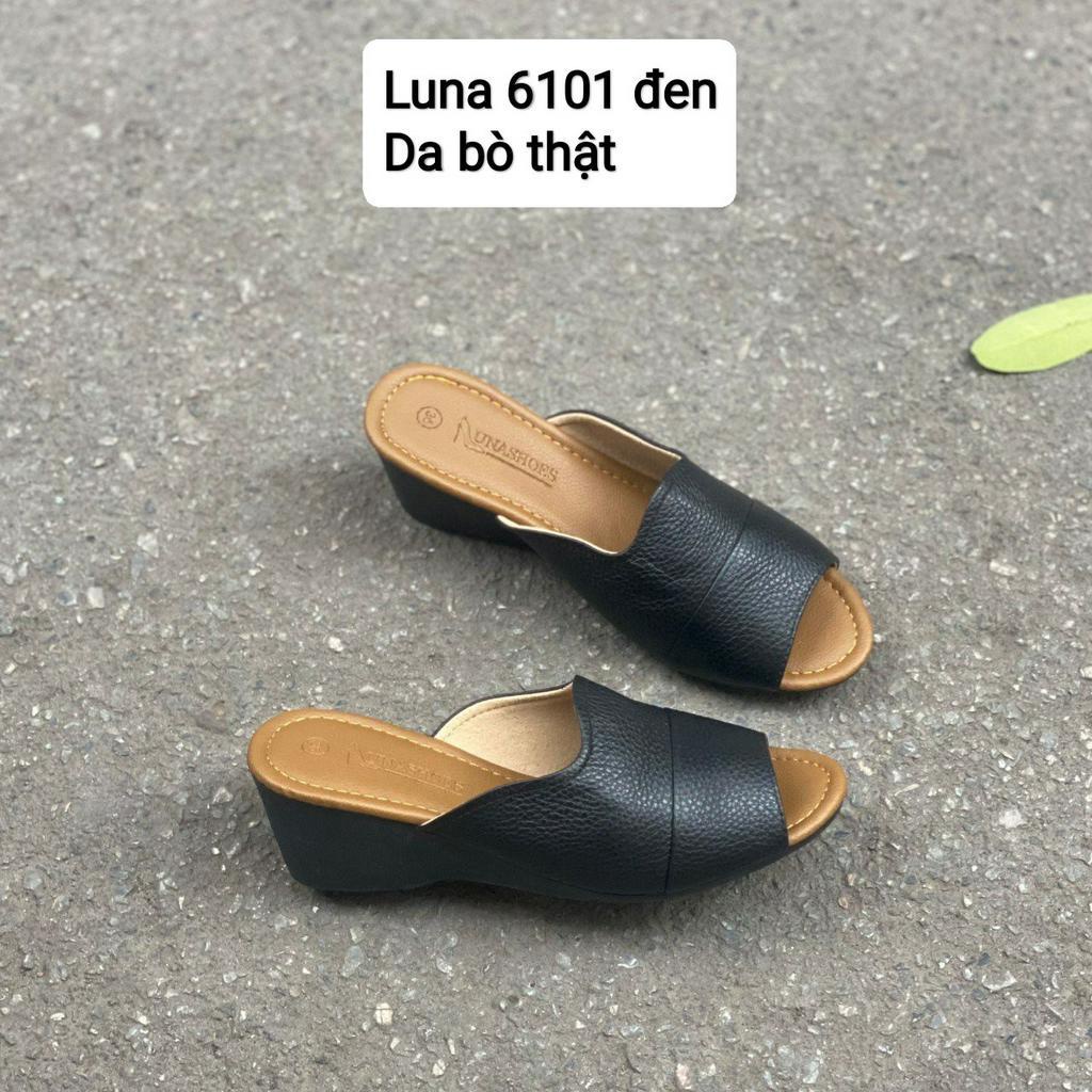 Giày sục nữ đế xuồng 3p LUNASHOES 6101 hở mũi da bò thật chống nước bảo hành tới 2 năm