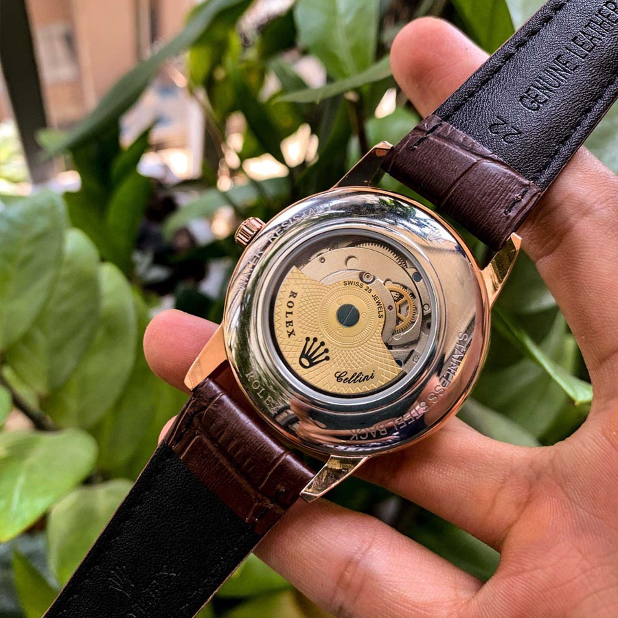Đồng hồ Nam Rolex đồng hồ cơ Automatic máy nhật mẫu 6mặt đen viền vàng đính đá size 40mm-41mm