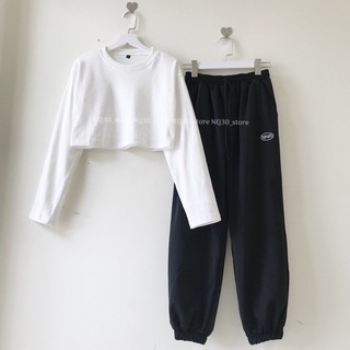 💢Set Bộ Quần Spun + Crop Tay Dài Trơn