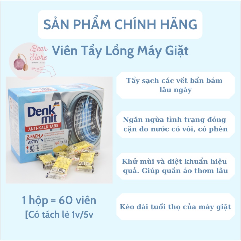 [Tách lẻ] Viên tẩy lồng máy giặt Denkmik vệ sinh máy giặt khử khuẩn hàng chuẩn Đức 60 viên