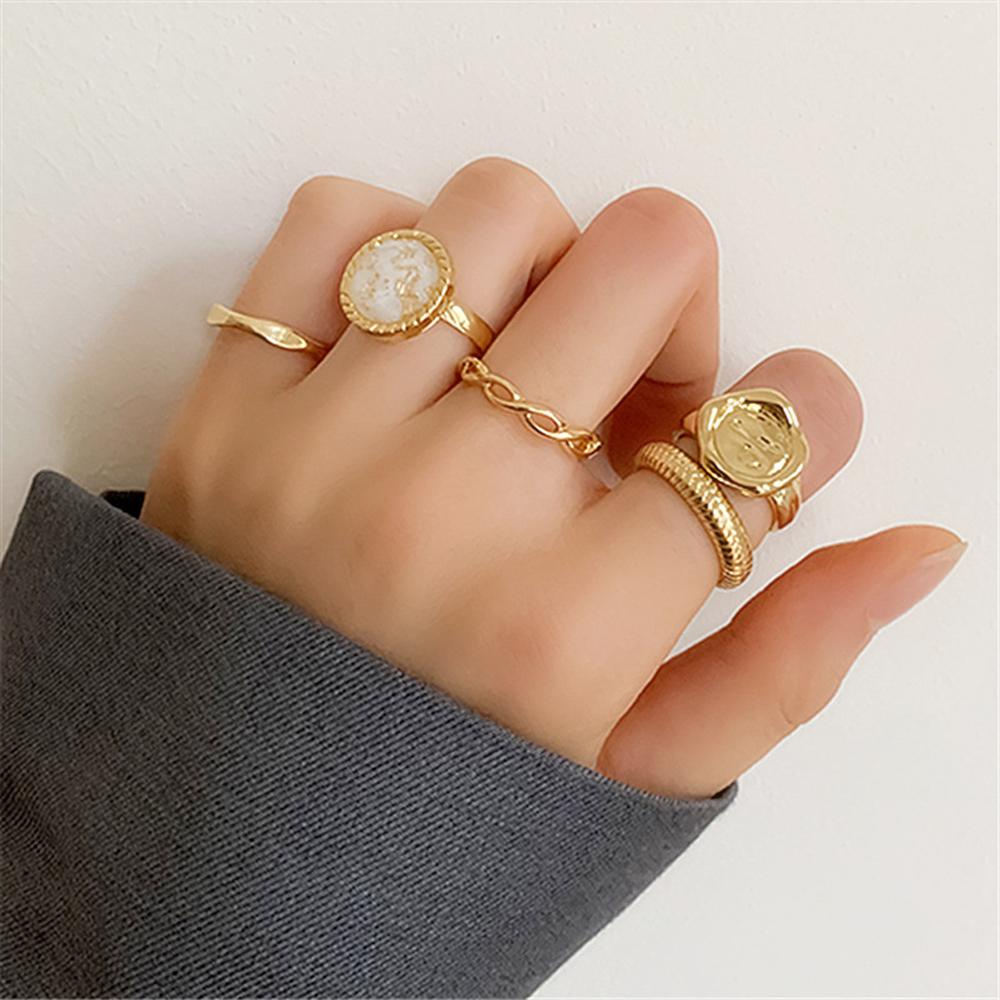 DARON Set 5 Nhẫn Kim Loại Thời Trang Retro Cho Nữ