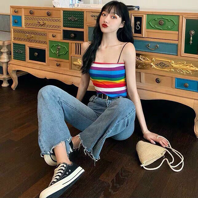[hàng mới] Áo ống hai dây croptop bảy sắc cầu vòng 2020 siêu dễ thương | BigBuy360 - bigbuy360.vn