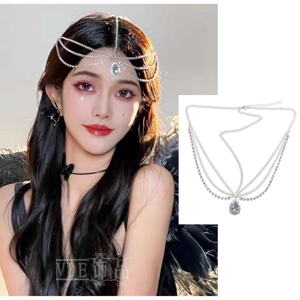 【 New】Vòng đội đầu hình giọt nước đính đá nhân tạo set phụ kiện chụp hình