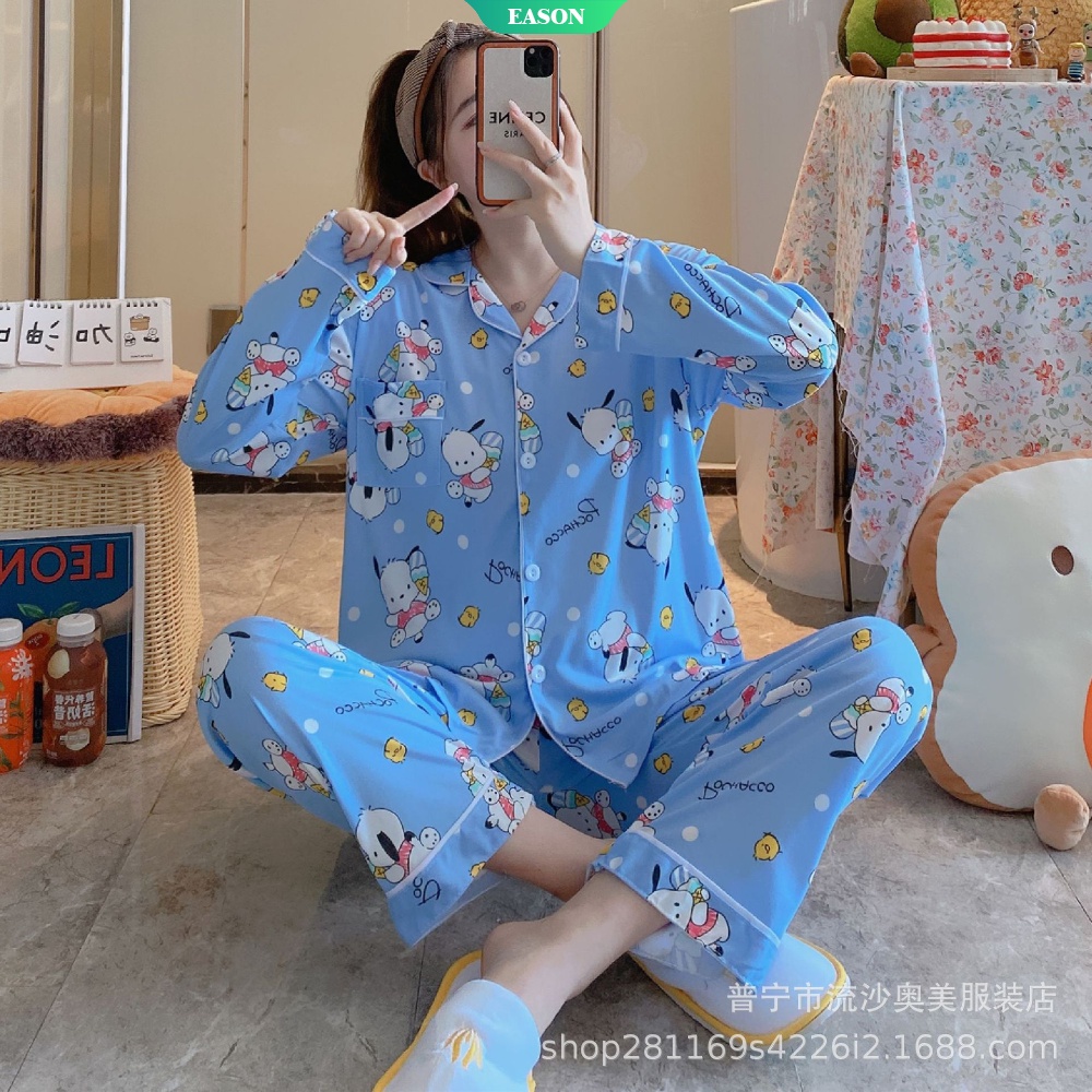 Bộ Đồ Ngủ Tay Dài In Họa Tiết Dễ Thương Thời Trang Thu Đông Cho Nữ