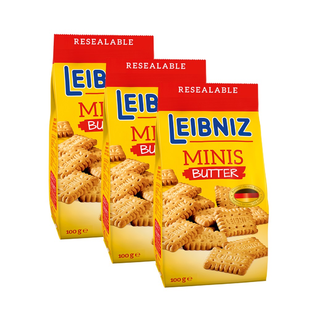 3 gói bánh qui bơ và ngũ cốc nguyên hạt Minis Leibniz Đức 100g bơ tự nhiên và dầu hướng dương, bánh thơm giòn tan