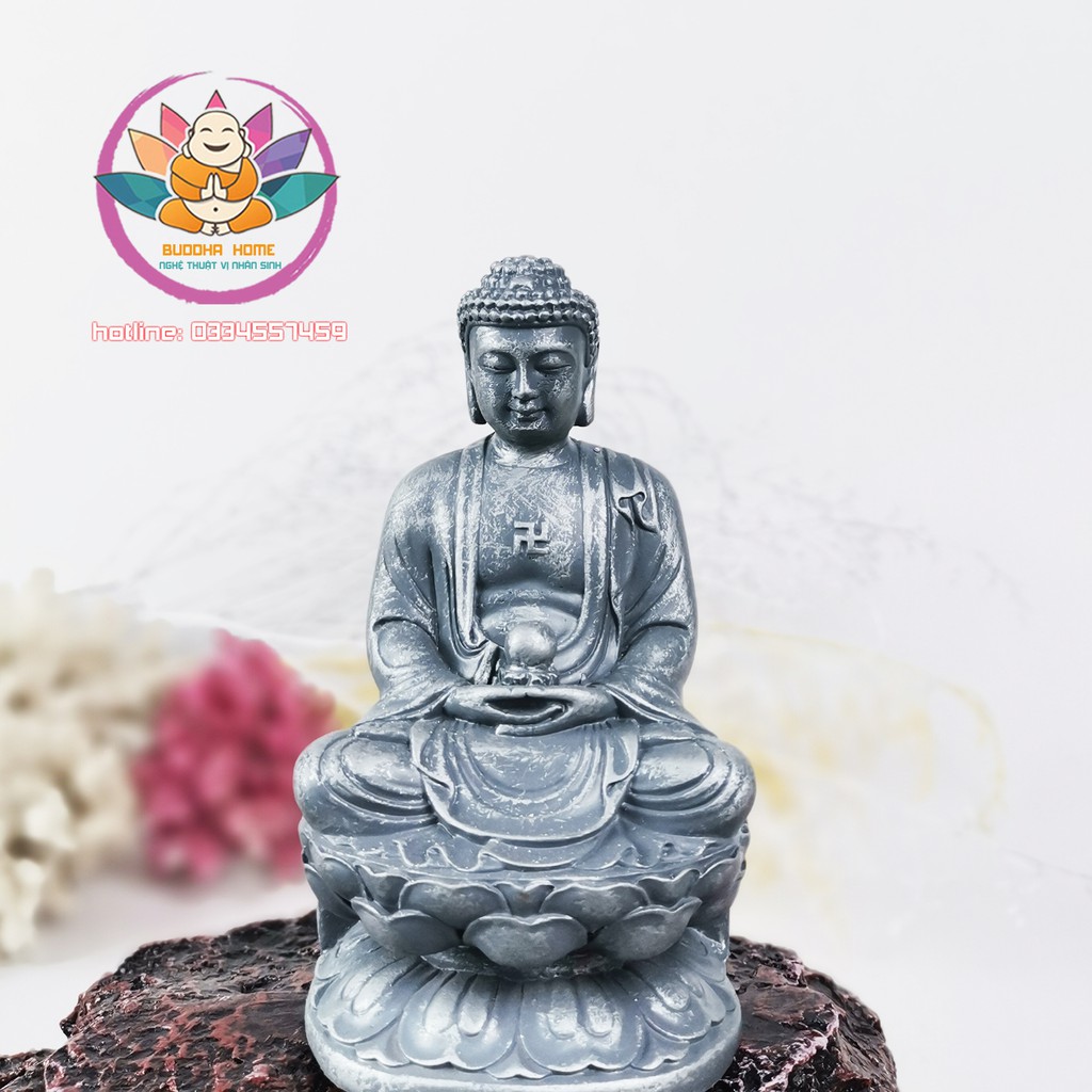 Tượng Đá Phật A Di Đà Cao 11cm đá xám phong thủy