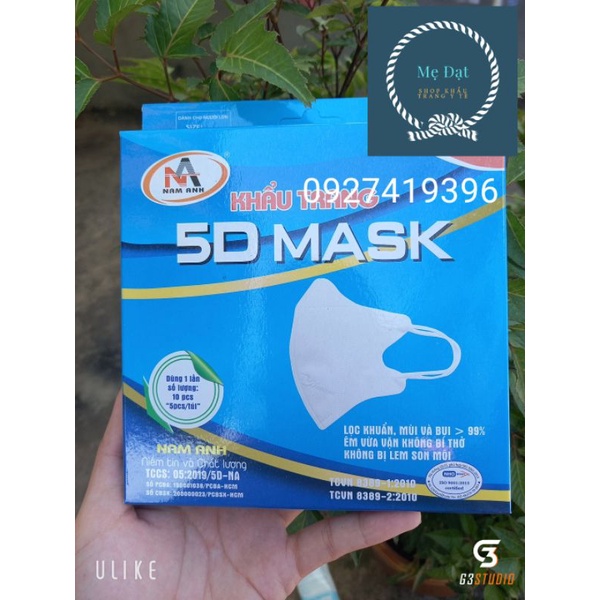 Khẩu trang y tế 5D Mask khẩu trang 4 lớp màu trắng kháng khuẩn cao cấp FAMAPRO quai thun ( hộp 10 cái)